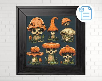 Set of 7 Mushrooms Cross Stitch Pattern PDF,  Embroidery Pattern, Home wall decor DIY