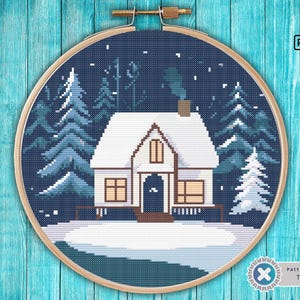 Christmas Village Cross Stitch Pattern: Winter Holiday Scene (PDF)