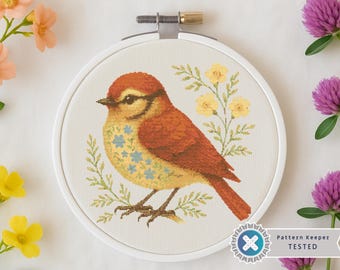 Kreuzstich-Muster Bluebird: Vintage Blumenstickerei (PDF-Download, Pattern keeper Ready)