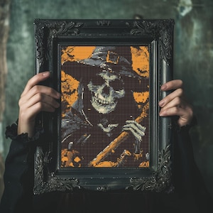 Witch Cross Stitch Pattern | Modern Halloween Witch X-Stitch | Spooky Halloween cross stitch counted chart | Digital Cross Stitch