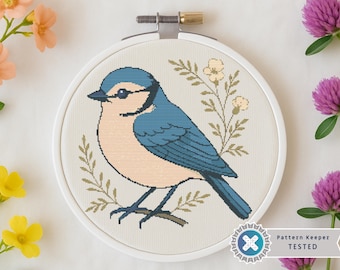 Patrón de punto de cruz "Bluebird": Bordado floral vintage (Descarga PDF, listo para guardar)