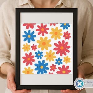 Nature Cross Stitch Pattern, Modern Floral xstitch, Abstract flowers, Easy x-stitch Pattern, Small Cross Stitch Chart, Instant Download PDF