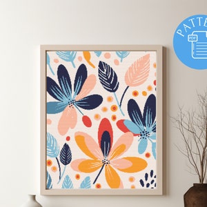Cross Stitch Pattern Abstract Floral | Modern Flowers | Nature Pattern | X-Stitch Pattern  | Instant Download PDF | Easy Nature Pattern |