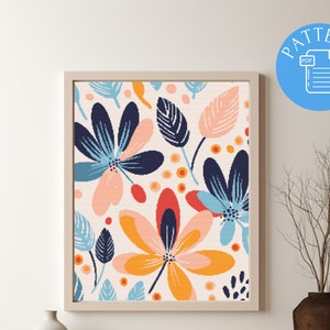 Patrón Punto de Cruz Floral Abstracto / Flores Modernas / Patrón Naturaleza / Patrón X-Stitch / Descarga Instantánea PDF / Patrón Naturaleza Fácil /