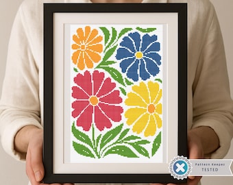 Modern Floral Cross Stitch Pattern: Colorful Flowers (PDF Pattern)