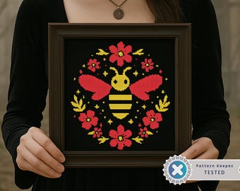 Vintage Bee Cross Stitch Pattern | Floral Gothic Chart (PDF)