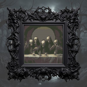 Skeleton Last Supper Cross Stitch Pattern | Gothic xstitch | Spooky Dark Chart | Creepy Xstitch |  Digital  PDF | Horror