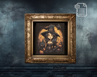 Gothic Witch Cross Stitch Pattern: Spooky Horror Design (PDF)