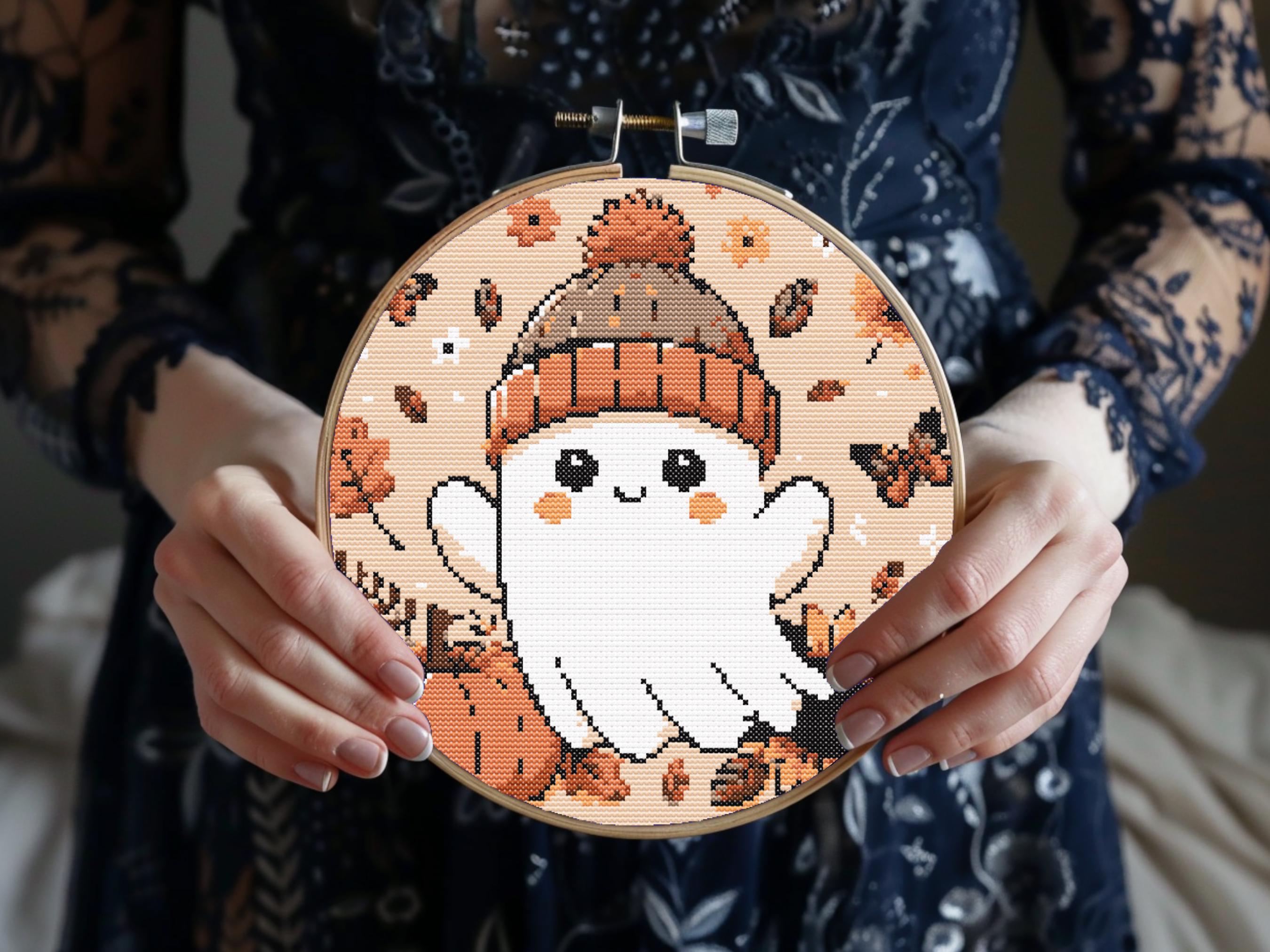 Ghost Stitching Pattern Flower Ghost Cross Stitch Pattern: Halloween Autumn Design (PDF) - Etsy