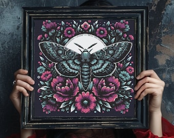 Gothic Moth Floral Cross Stitch Pattern: Dark Witchcraft Chart (PDF)