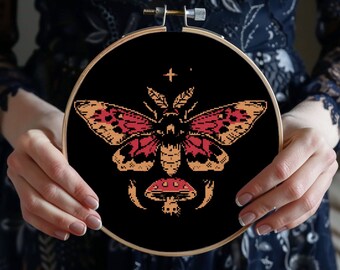 Gothic Moth and Mushroom Cross Stitch Pattern: Dark Witchcraft Chart (PDF)