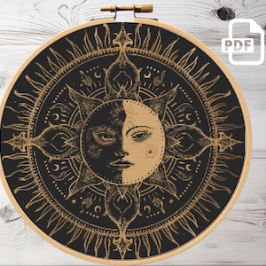 Schema punto croce Mandala Sole e Luna: Design celeste gotico (schema PDF)