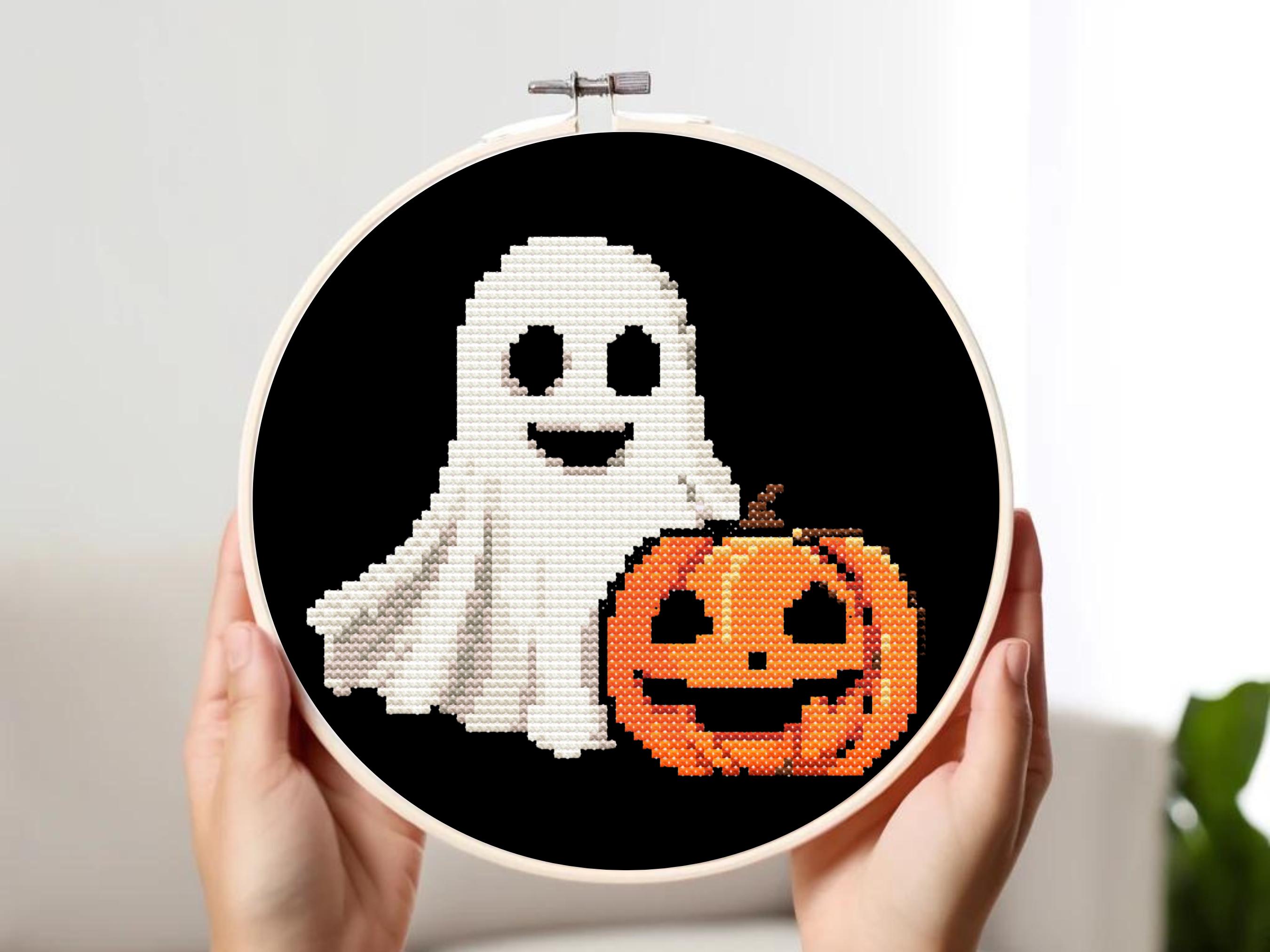 Halloween Ghost Cross Stitch Pattern | Spooky Pumpkin (PDF Pattern) - Etsy