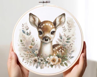 Cute Baby Deer Cross Stitch Pattern PDF, Animal Embroidery Pattern, Nursery Cross Stitch Pattern, Modern xstitch Chart, Digital Pattern