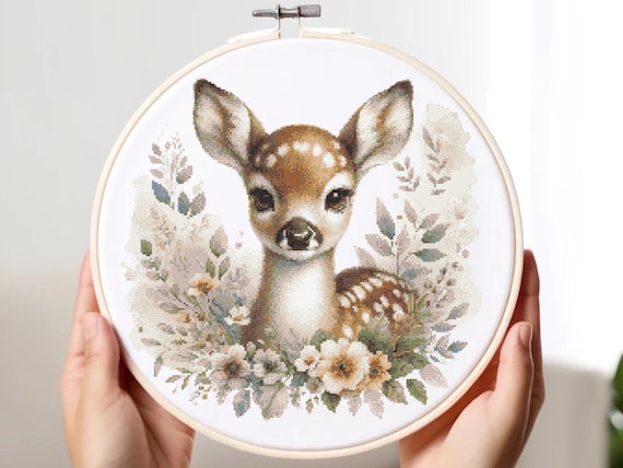 Cute Baby Deer Cross Stitch Pattern PDF, Animal Embroidery Pattern, Nursery Cross Stitch Pattern, Modern xstitch Chart, Digital Pattern