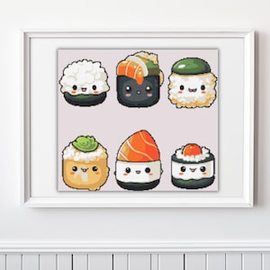 Sushi Cartoon Style Cross Stitch Pattern PDF