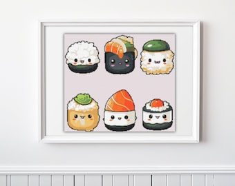 Sushi Cartoon Style Cross Stitch Pattern PDF