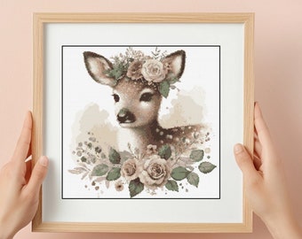 Amiiba Kit Punto Croce Prestampato 11ct - Cervo Con Animali 40x50cm - Fai Da Te Per Principianti, Ricamo Senza Cornice - 2