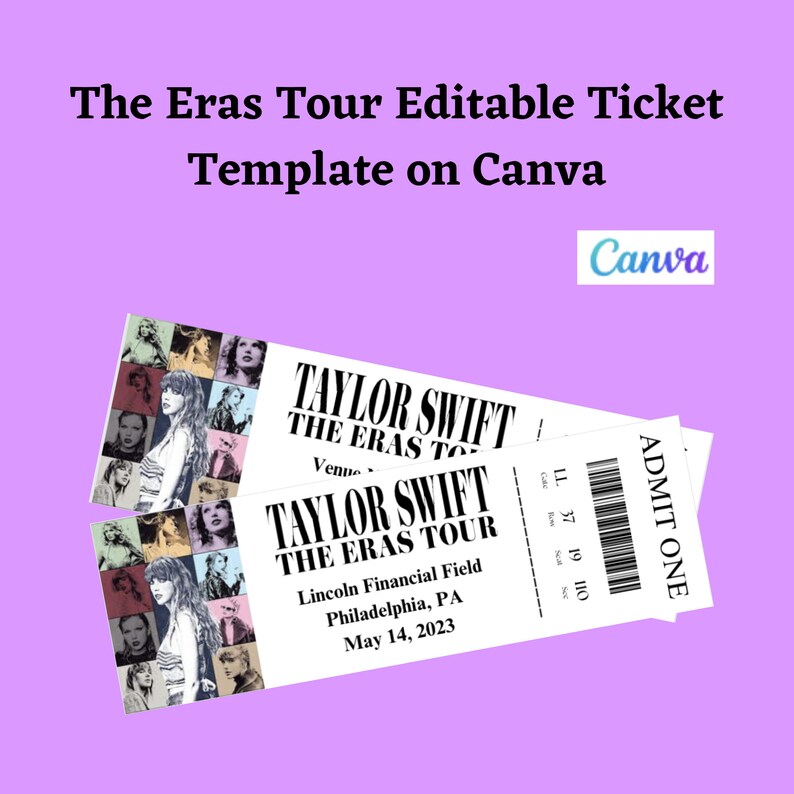 Taylor Swift Era's Tour Ticket Template editable Etsy Taylor Swift Era's Tour Ticket Template editable Etsy
