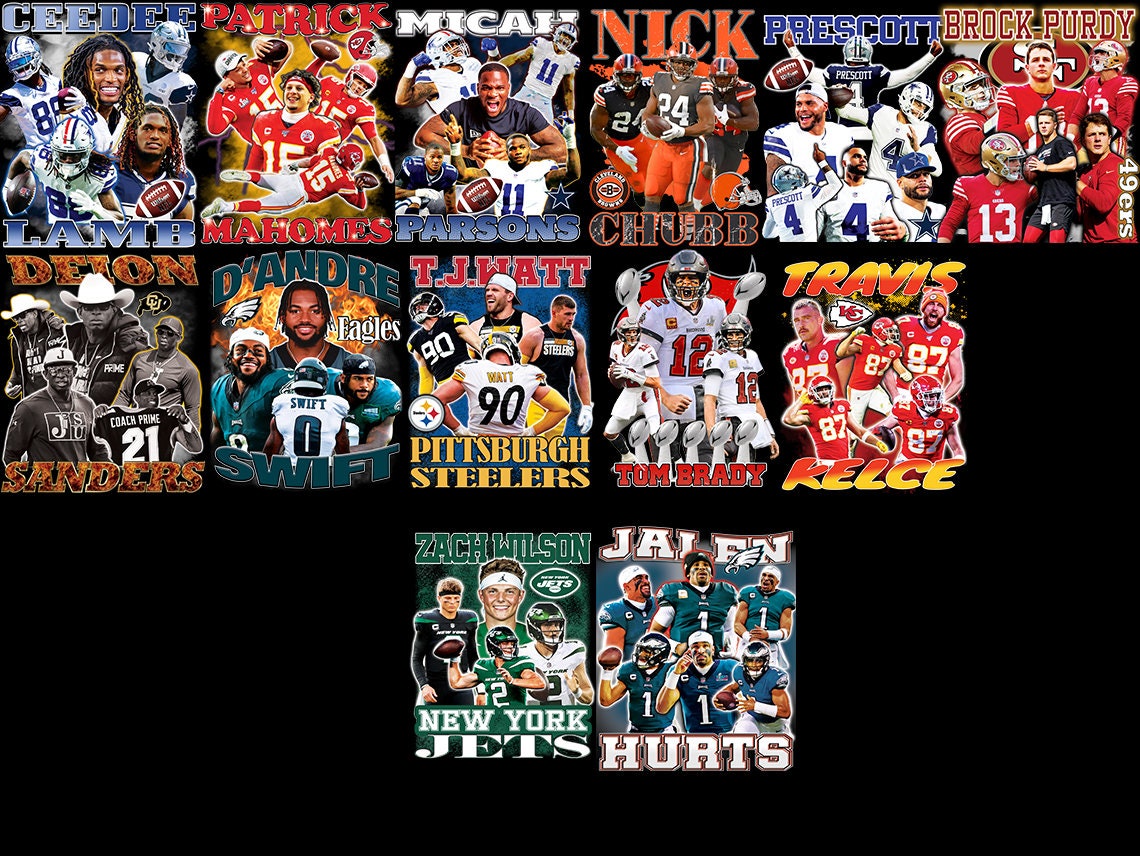 25 Premium American Football Bootleg Png, Tshirt Design Bundle, Rap