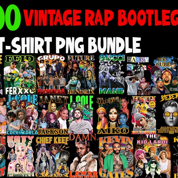 Pacchetto di 200+ disegni di t-shirt bootleg hip-hop vintage RAP, Dtg, Dtf, sublimazione, urbano, serigrafia, pacchetto di t-shirt, disegni di magliette