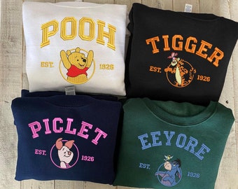 Pooh and Friends Embroidered Sweatshirt, Winnie-the-Pooh, Tigger, Piglet, Eeyore, Cartoon Shirt, Gift For Friends, Bear Shirt EH364-ESH122