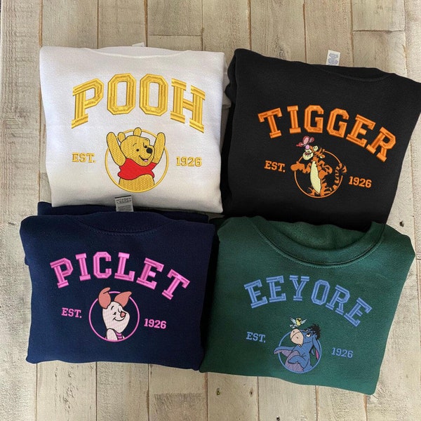 Pooh and Friends Embroidered Sweatshirt, Winnie-the-Pooh, Tigger, Piglet, Eeyore, Cartoon Shirt, Gift For Friends, Bear Shirt EH364-ESH122