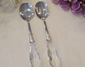 Elegant Crystal Handle Salad Server – Diamond Shaped Salad Serving Spoon Set – Luxury Gift Idea