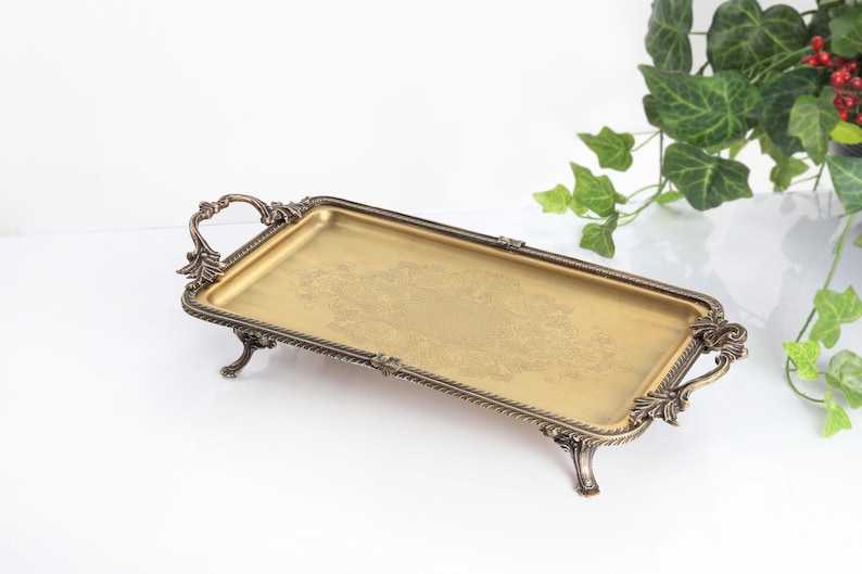 Metal Framed Stainless Steel Serving Tray | Gold Silver Antique Rectangular Serving Platter | Decorative Dessert Tray |3 Sizes image 12