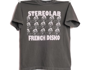 Stereolab French Disko Tee Peng Cliff Super 45 French Paris France Electronic Art Music Pop Band Tour Classic Heavyweight Faded Shirt - Med