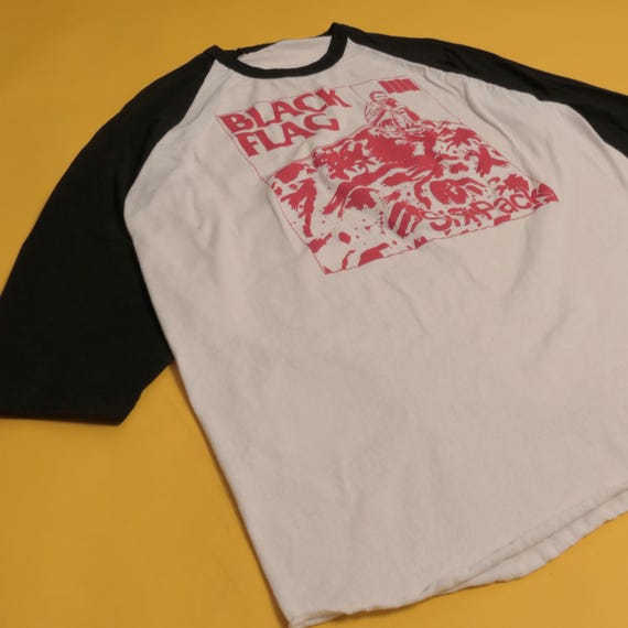 Black Flag Raglan Baseball Tee Raymond Pettibon Album Art Six Pack