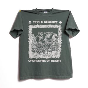 Type O Negative Band Orchestra of Death 13 Tee Shirt Gothic Doom Metal Hardcore Rock Punk Band Alternative Rock Boxy Green Shirt - Size Med