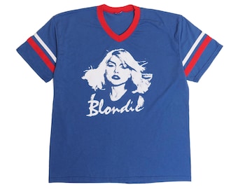 Blondie Debbie Harry Band Jersey Ringer Tee Punk Rock Parallel Lines Hunter Band Tour Tee Classic Royal White American USA V-Neck Ringer XL
