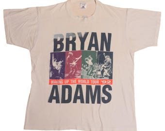 Vintage Bryan Adams Waking Up The World 1992 World Tour Tee Shirt Classic Rock n Roll World Tour Single Stitch - XL