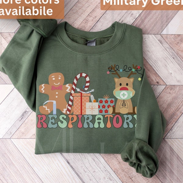 Christmas Respiratory Therapist Sweatshirt RRT Respiratory Therapy Crewneck Reindeer Holiday Party CRT Student Sweater Gingerbread Man