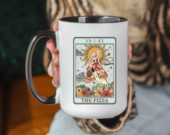 The Pizza Tarot Card Coffee Mug 15oz,  Hilarious Foodie Lover Gift, Silly Coffee Lover Gift, Witchy Magical Magician Mug, Gift For Him