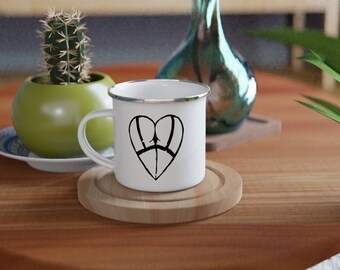 354ml (12 oz) Heart Pattern White Enamel Mug