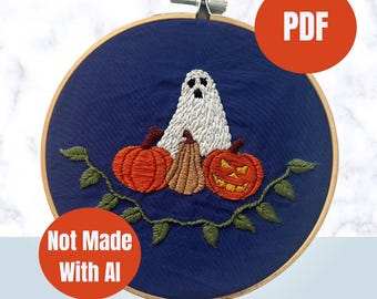 Ghost and Pumpkin Embroidery Pattern, Halloween Decor (PDF Pattern)