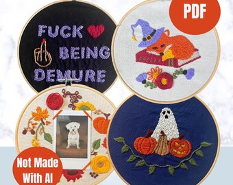 Halloween Embroidery Pattern Bundle, Spooky Autumn Decor (PDF)