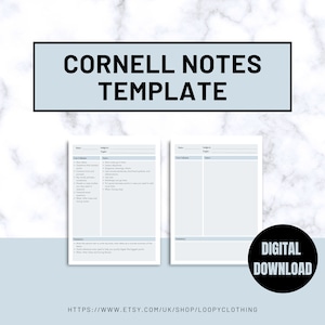 Digital Cornell Revision Notes Template for Students, University Revision Template, College Notes