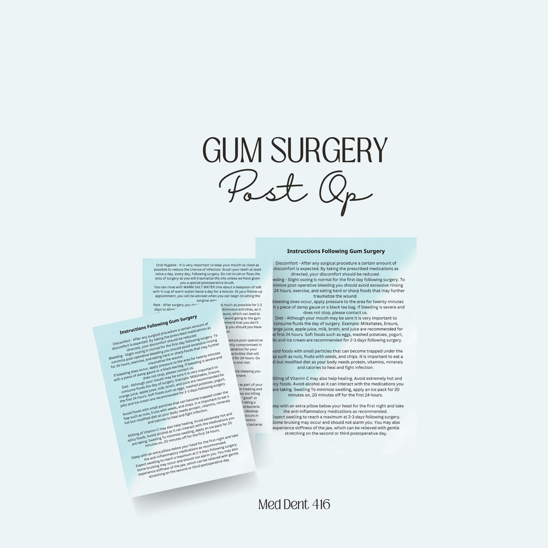 Gum Surgery Post Op Form Dental Post Op Post Op Care Sheet Etsy