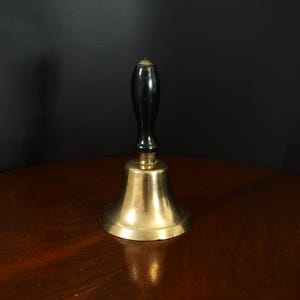 Large Heavy Solid Brass School House Hand BELL - 7.5&quot; Tall 4&quot; diam.