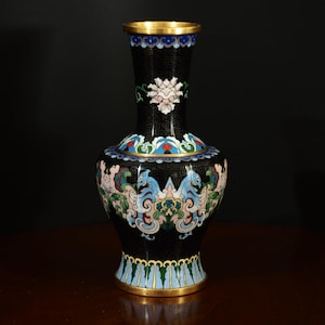 Chinese Cloisonne Enamel Floral Vase, 8.5&quot; Height.
