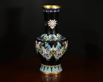 中国，掐丝珐琅，七宝焼，花瓶　黒地に花柄 38cm アンティークの中国製七宝焼きの底なし花瓶 - Etsy 日本