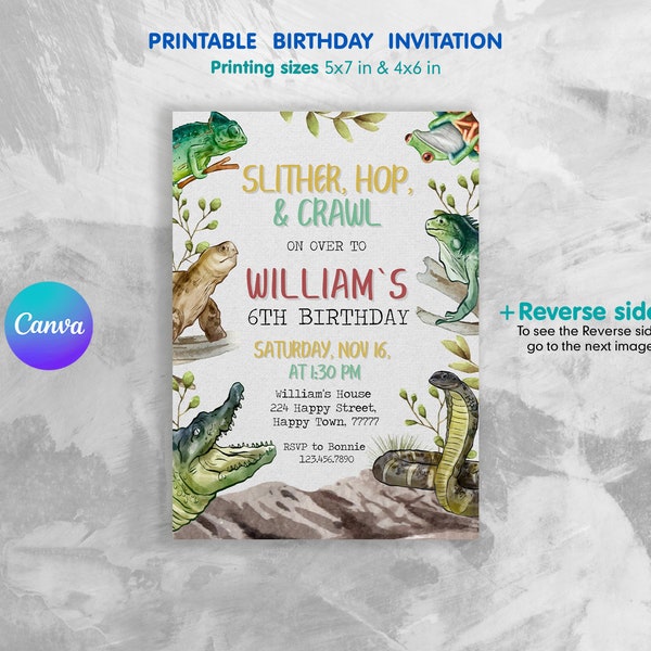 Editable Reptile invitation, Printable reptile invitation, Birthday Invite, lizard invite, Instant Download, snake invite template