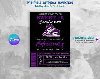 Sneaker bash birthday party printable invitation, Printable Birthday Invitation, sneaker birthday invite, editable sneaker ball invitation