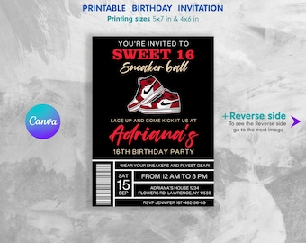 Sneaker bash birthday party printable invitation, Printable Birthday Invitation, sneaker birthday invite, editable sneaker ball invitation