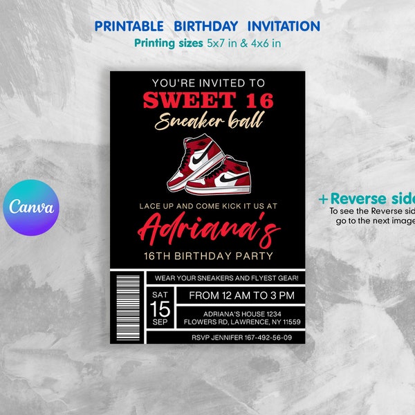 Sneaker bash birthday party printable invitation, Printable Birthday Invitation, sneaker birthday invite, editable sneaker ball invitation