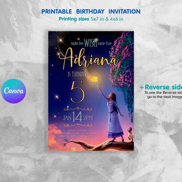 Wish birthday invitation, Printable birthday invite, Editable Magic Girl Birthday Invitation, Asha princess editable invitation