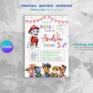 Printable Paw-ty Editable Invitation, Puppies Birthday Invite boy girl, puppy invitation, Instant Download, kids Birthday Invite template